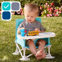 hiccapop Omniboost Travel Booster Seat with Tray for Baby | Folding Portable High Chair for Eating, Camping, Beach, Lawn, Grandma's | Tip-Free Design Straps to Kitchen Chairs - Go-Anywhere High Chair
