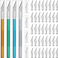 4 Pieces Craft Knife Hobby Knife with 40 Pieces Stainless Steel Blades Kit for Cutting Carving Scrapbooking Art Creation (Color Set 1)