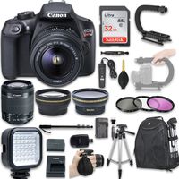 Canon EOS Rebel T6 with Canon EF-S 18-55mm f/3.5-5.6 is + Wide Angle Lens + 2X Telephoto Lens + LED Light + 32GB SD Memory Card and New Bundle