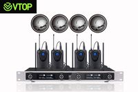 VTOP UHF-400-2 UHF 4 Channel Wireless Microphone System with Four Body Pack Microphone for Party/Wedding/Church/Conference/Speech