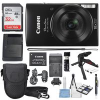 Canon PowerShot ELPH 190 IS Digital Camera (Black) with 10x Optical Zoom and Built-In Wi-Fi with 32GB SDHC + Flexible tripod + AC/DC Turbo Travel Charger + Replacement battery + Protective camera case