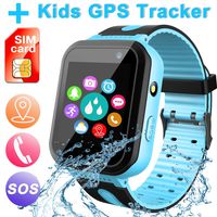 Waterproof Smart Watch for Kids, Digital Wrist Watch Phone with LBS/GPS Tracker SOS Alarm Clock Games Voice Chat, Smartwatch for Girls Boys Age 3-12 Electronic Learning Toys Xmas Holiday (Blue)