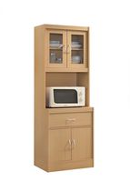 Hodedah Long Standing Kitchen Cabinet with Top & Bottom Enclosed Cabinet Space, One Drawer, Large Open Space for Microwave, Beech