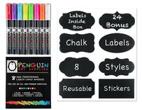 Professional Artist 3MM Fine Tip Chalk Marker Pens - Set of 8 Color Wet Erase Markers + BONUS 24 Chalk Board Stickers