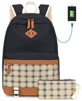 Canvas Travel Laptop Backpacks, Glitter Plaid Backpack Womens College School Backpack with USB Charging Fits 15.6 inch Laptop(Golden)