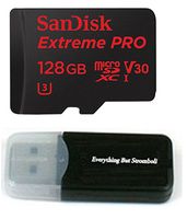 128GB Sandisk Extreme Pro 4K Memory Card for Gopro Hero 6, Fusion, Hero 5, Karma Drone, Hero 4, Session, Black Silver White - UHS-1 V30 128G Micro SDXC with Everything But Stromboli Card Reader