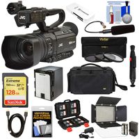 JVC GY-HM250U Ultra 4K HD 4KCAM Professional Camcorder & Top Handle Audio Unit with XLR Microphone + 128GB Card + Battery + Case + LED Video Light Kit