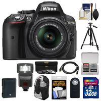 Nikon D5300 Digital SLR Camera & 18-55mm G VR DX II AF-S Lens (Black) with 32GB Card + Battery + Backpack + 3 UV/CPL/ND8 Filters + Flash + Tripod + Kit