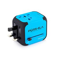 Universal Travel Adapter, PORS-ELA Worldwide All-in-one International Power Adapter with 2 USB Ports, European Plug Adapter for Over 150 Countries, Travel Accessories, Blue