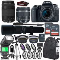 Canon EOS 77D DSLR Camera with 18-55mm & 75-300mm Lens + 500mm Preset Manual Lens + Speedlight TTL Flash + 64GB Memory + Wide & Tele Auxiliary Lenses + High Def Filter & Macro Kit + Accessory Bundle
