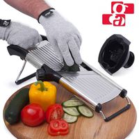 Mandoline Slicer with Cut-Resistant Gloves and Blade Guard - Adjustable Mandolin Vegetable Slicer and French Fry Cutter, Food Slicer, Vegetable Julienne - Thick Sharp Stainless Steel Blades