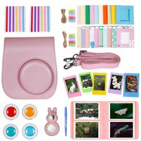 Neewer 10-in-1 Accessories Kit for Fujifilm Instax Mini 8/8s/9: Camera Case/Album/Selfie Lens/4 Colored Filters/5 Film Table Frames/20 Wall Hanging Frame/40 Border Stickers/2 Corner Stickers/Pen(Pink)