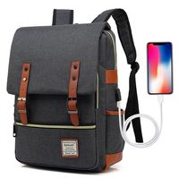 UGRACE Vintage Laptop Backpack with USB Charging Port, Elegant Water Resistant Travelling Backpack Casual Daypacks School Shoulder Bag for Men Women, Fits up to 15.6Inch Macbook in Black
