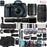 Canon EOS 7D Mark II DSLR w/Wi-Fi Adapter + EF-S 18-135mm USM & EF 75-300mm III + 500mm & 650-1300mm Preset Lens with Battery Grip + Canon Wrist Band & Exclusive Editing Software + Accessory Bundle