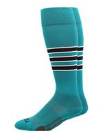 MadSportsStuff Dugout 3 Stripe Baseball Socks (Teal/Black/White, Small)