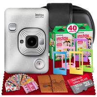 Fujifilm INSTAX Hybrid Mini LIPLAY (Stone White) + Fujifilm Instax Mini Instant Film (40 Shots) + Camera Case & 32GB Platinum Accessory Bundle (USA Warranty)