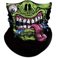 Obacle Motorcycle Face Mask Sun UV Dust Wind Protection Durable Tube Mask Seamless Bandana Skeleton Face Mask for Men Women Bike Riding Cycling Biker Fishing Outdoor Festival (Skull Out-of-Eye Green)