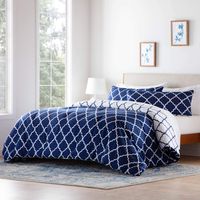 Linenspa All- Season Reversible Alternative Hypoallergenic-Plush Fill-Machine Washable Microfiber Comforter, Twin, Navy/White Quatrefoil