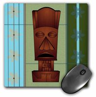 3dRose LLC 8 x 8 x 0.25 Inches Mouse Pad, Wood Grain Tropical Tiki Mask - Hawaiian Flowers Orange Blue and Green (mp_77493_1)