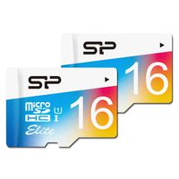 Silicon Power SP016GBSTHBU1V20AU 2PK 16GB Elite microSDHC UHS-1 Memory Card, with Adapter