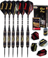 IgnatGames Steel Tip Darts Set - Professional Darts with Aluminum Shafts, Rubber O'Rings, and Extra Flights + Dart Sharpener + Innovative Case + Darts Guide (20g Black Furry)