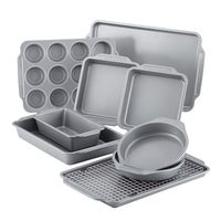 Farberware 46650 Nonstick Bakeware Set with Nonstick Bread Pan, Baking Pans, Cookie Sheet / Baking Sheet, Cake Pans and Muffin Pan / Cupcake Pan - 10 Piece, Gray