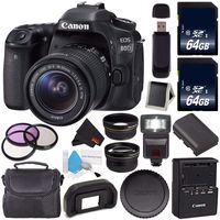 Canon EOS 80D DSLR Camera with 18-55mm Lens 1263C005 (International Version) + 64GB Memory Card + Carrying Case Bundle