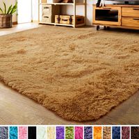 LOCHAS Luxury Velvet Shag Area Rug Modern Indoor Fluffy Rugs, Extra Soft and Comfy Carpet, Cute Color Furry Bedroom Carpets for Kids, Nursery, Girls, Baby, Living Room (3x5 Feet, Khaki)