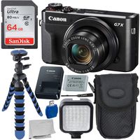Canon PowerShot G7 X Mark II Digital Camera Deluxe Bundle Includes - 12" Gripster, Point N Shoot Case, Sandisk 64GB Ultra Memory Card, 36 LED Light Kit and More