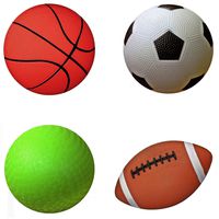 AppleRound Pack of 4 Sports Balls with 1 Pump: 1 Each of 5" Soccer Ball, 5" Basketball, 5" Playground Ball, and 6.5" Football (2-Pack, 8 Balls 2 Pumps)