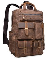 ALTOSY Water Resistant Canvas Backpack Crazy Horse Leather Backpack for men Laptop Bag 5351 (Brown)