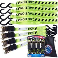Ratchet Tie Down Straps 20 ft 4 Pack by Bison Gear High Visibility UV Resistant 2200lb Heavy Duty Cargo Straps with Ergonomic Rubber Grips & Coated Deep S Hooks - Safety Standards Certified