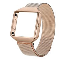 Metal Bands Compatible with Fitbit Blaze, Small and Large Stainless Steel Replacement Adjustable Band with Metal Frame for Fit bit Blaze Women Men,Rose Gold - S