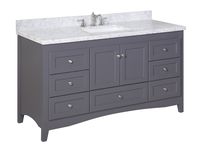 Abbey 60-inch Single Bathroom Vanity (Carrara/Charcoal Gray): Includes Gray Shaker Style Cabinet with Soft Close Drawers & Doors, Italian Carrara Marble Top and Rectangular Ceramic Sink
