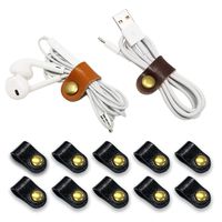 FIBOUND 10pcs Earphone Winder Leather Cable Straps,Cable Ties Leather Cord Organizer,USB Cable Clips,Earphone Winder with Leather Handmade