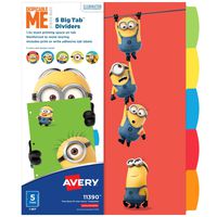 Avery Despicable Me Big Tab Dividers, Playful Minions, 5-Tab Dividers, 1 Set (11390)