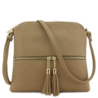 Lightweight Medium Crossbody Bag with Tassel (Taupe)