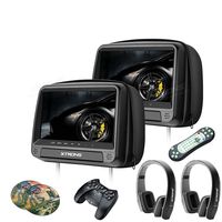 XTRONS 2x9 Inch Pair HD Digital Touch Panel Leather Cover Car Auto Headrest DVD Player Games Built-in HDMI Port Black New Version Headphones Included