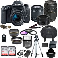 Canon EOS 77D DSLR Camera w/ 5 Lens Bundle including 2.2x Aux Telephoto Lens + 0.43 Aux Wide angle Lens + 2Pcs High Speed 32GB Memory Card + New Accessories with Premium Commander Kit (19 Items)