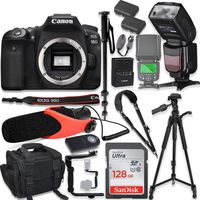 Canon EOS 90D DSLR Camera Body Only Kit with Pro Photo & Video Accessories Including 128GB Memory, Speedlight TTL Flash, Quick Release Strap, Condenser Micorphone, 60" Tripod & More