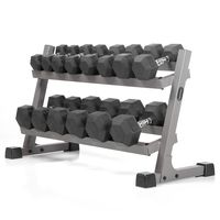 XMark's Two Tier Heavy Duty Steel Dumbbell Rack with Angled Shelves Fully Loaded with 380 lbs. of XMark's Superior Rubber Coated Hex Dumbbells
