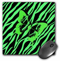 3dRose LLC 8 x 8 x 0.25 Inches Lime Green Butterfly on Lime Zebra Mouse Pad (mp_62047_1)