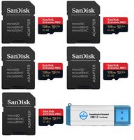 128GB SanDisk Micro SDXC Extreme Pro Memory Card (Five Pack) Works with DJI Mavic 2, Pro, Zoom, Air, Spark, Phantom 4, Quadcopter 4K UHD Video Drone Plus (1) Everything But Stromboli 3.0 Card Reader