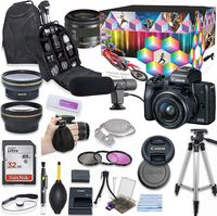 Canon EOS M50 Mirrorless Digital Camera with 15-45mm Lens Video Kit (Black) + Wide Angle Lens + 2X Telephoto Lens + SanDisk 32GB SD Memory Card + Accessory Bundle