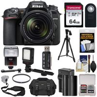 Nikon D7500 Wi-Fi 4K Digital SLR Camera & 18-140mm VR DX Lens with 64GB Card + Battery & Charger + Case + Tripod + Flash + LED Video Light + Strap Kit