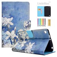 Kindle Fire 7 Case,LittleMax Ultra Slim PU Synthetic Leather Case Flip Stand [Magnetic Closure] Cover for Amazon Kindle Fire 7 5th Gen 2015 Version with 1 Free Stylus White Floral