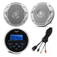 Jensen MS-3 Gauge Style Marine Yacht ATV Motorcycle Waterproof Stereo Bundle Combo with 2x JBL MS6510 6.5" Inch Boat Speakers, Enrock Universal USB / AUX to RCA 10" Extension Cable