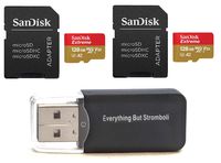 SanDisk 128GB Micro SDXC Extreme Memory Card (2 Pack) Works with GoPro Hero 8 Black, GoPro Max 360 Action Cam U3 V30 4K A2 Class 10 (SDSQXA1-128G-GN6MA) Plus 1 Everything But Stromboli TM Card Reader