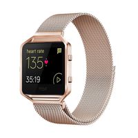Akale Metal Band Compatible with Fitbit Blaze, Small and Large Stainless Steel Band with Metal Frame Replacement Strap Wristband for Fit bit Blaze Smart Fitness Watch, Women Men(Rose Gold Small-A