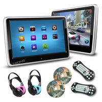 XTRONS 2X 10.1 Inch Twins HD Digital Touch Screen Car Headrest DVD Player Ultra-Thin Detachable One Pair of Children IR Headphones Included(Blue&Pink)